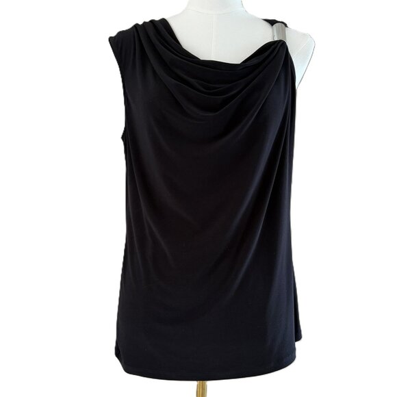 Chaus Tops - CHAUS | Women's Sleeveless Black Drape Neck Top Shirt Silver Ornament Sz M